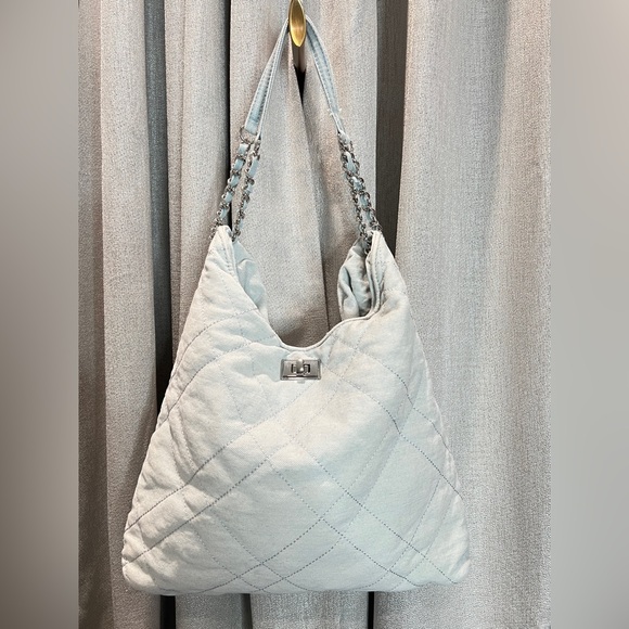White Washed Denim Quilted Shoulder Bag NWT - Picture 1 of 3